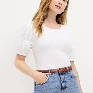 LoftMxed Media Smocked Puff Sleeve Size Petite M White